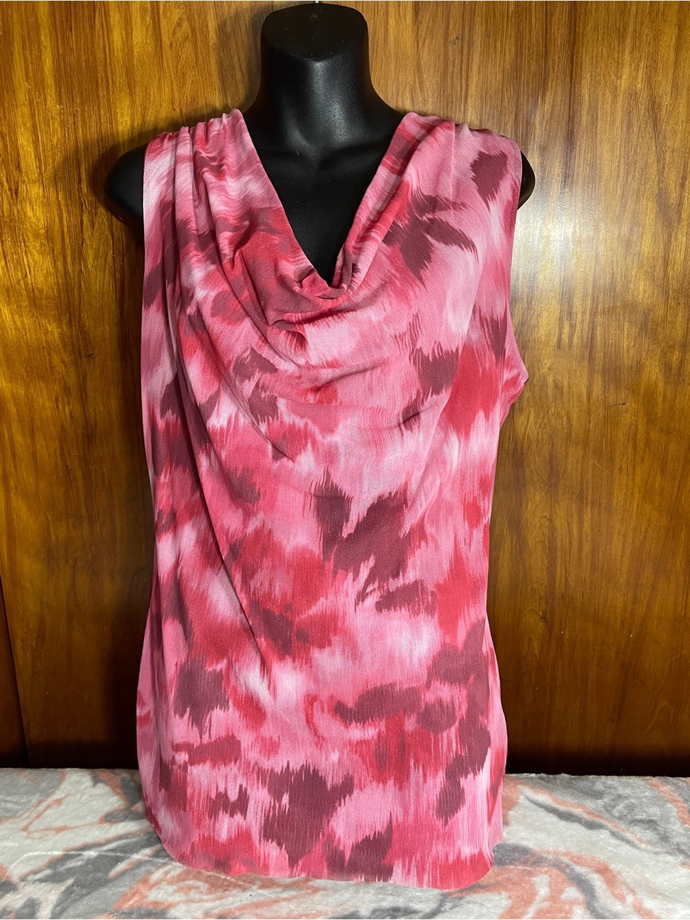 Alex Marie Pink and Red Draped Neck Blouse